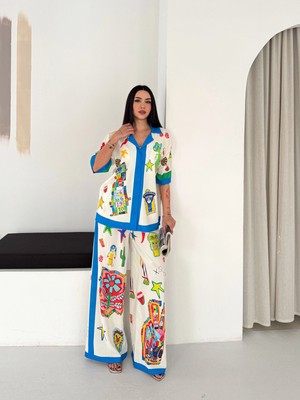 Egzotıc Baskılı Gömlek Pantolon Tkım