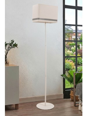 Allians Dikdörtgen Başlıklı, Metal Ayaklı, Luxury Desenli Lambader, 145 cm