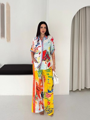 Yaz Baskılı Gömlek Pantolon Takım