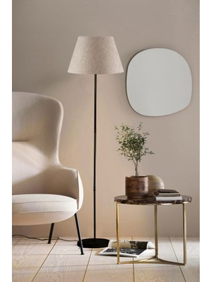 Allians Modern Siyah Metal Ayaklı Lambader, Bej Abajur, Şık ve Fonksiyonel Tasarım