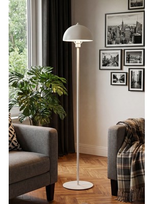 Allians Şık Beyaz Metal Ayaklı Tek Ayaklı Modern Lambader