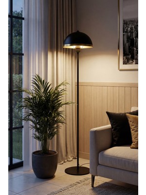 Allians Modern Siyah Metal Ayaklı Lambader, Oturma ve Yatak Odası Için Şık Aydınlatma