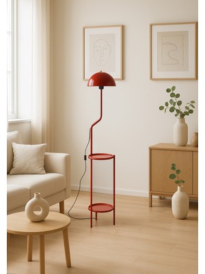 Allians Şık Kırmızı Çiçekli Standlı Sehpa Lambader, Modern ve Zarif Tasarım