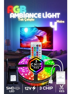 Allians 4 Metre Renkli Rgb LED Lambader, Tak Çalıştır, Çok Amaçlı ve Şık Tasarım