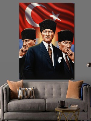 Karizma Tablo Türk Bayrağı ve Atatürk Portresi Dekoratif Kanvas - Mdf Ahşap Tablo