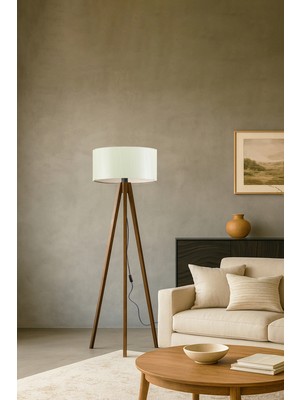 Allians Çizgili Tasarımlı Natural Tripod Lambader, Şık ve Modern Aydınlatma