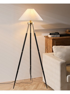 Allians Şık Siyah-Gold Kaplamalı Metal Tripod Lambader, Modern ve Zarif Tasarım