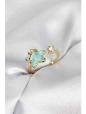 Epilons Mey Ithalat® Gold Renk Turkuaz Yıldız Model Kadın Yüzük