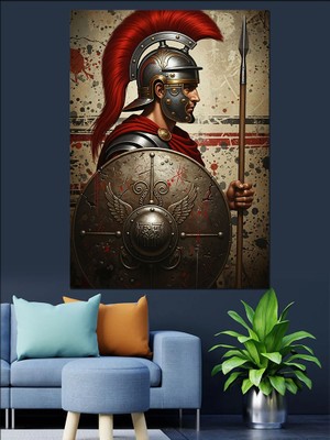 Karizma Tablo Zırhlı ve Kalkanlı Romalı Asker Dekoratif Kanvas - Mdf Ahşap Tablo
