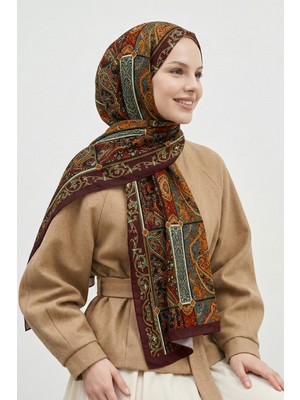 inStyle Floral Etnik Desenli Kiremit Soft Pamuk Şal