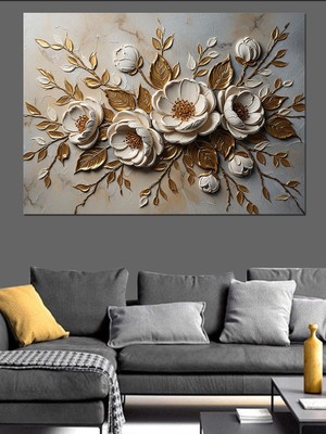 Karizma Tablo Duvar Üzerinde Üç Boyutlu Çiçekler Dekoratif Kanvas - Mdf Ahşap Tablo