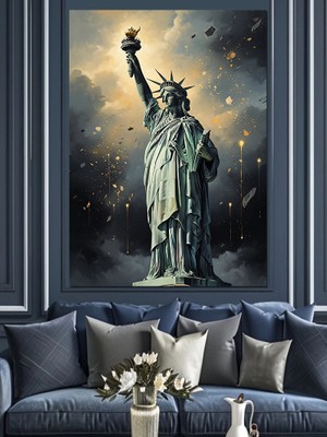 Karizma Tablo New York Özgürlük Heykeli Manzarası Dekoratif Kanvas - Mdf Ahşap Tablo