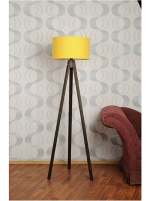 Allians Şık 3 Ayaklı Tripod Lambader Abajur, Kadife Kumaş, Sarı Renk