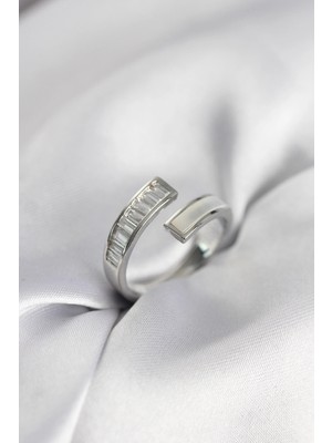 Epilons Mey Ithalat® Gümüş Renk Sedefli Baget Zirkon Taşlı Kadın Yüzük