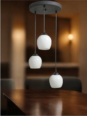 Allians Modern Siyah 3’lü Sarkıt Avize, Beyaz Açık Ağzlı Cam Tasarım