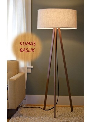Allians Şık Bej Kumaş Başlıklı 3 Ayaklı Tripod Lambader Abajur