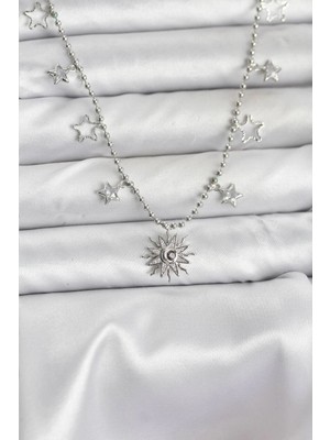 Epilons Mey Ithalat® Pirinç Gümüş Renk Güneş Model Kadın Kolye