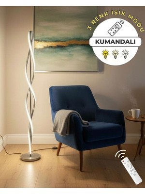 Allians Modern 3 Renk Led'li Kumandalı Şık Lambader, Ev ve Ofis Dekoru