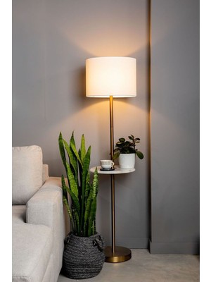 Allians Modern Krem Tepsili Tek Ayaklı Lambader, E27 Şapkalı, Şık ve Zarif Tasarım