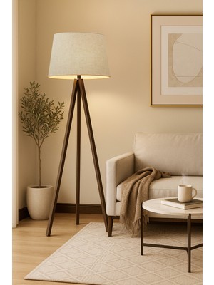 Allians Şık Bej Ahşap Lambader, Modern ve Zarif Aydınlatma Parçası