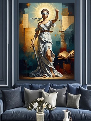 Karizma Tablo Adalet Tanrıçası Themis Heykel Tablosu Dekoratif Kanvas - Mdf Ahşap Tablo