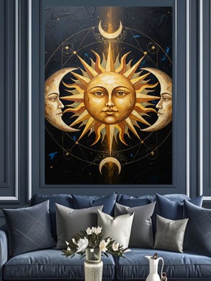 Karizma Tablo Güneş ve Ay Mistik Tasarım Dekoratif Kanvas - Mdf Ahşap Tablo