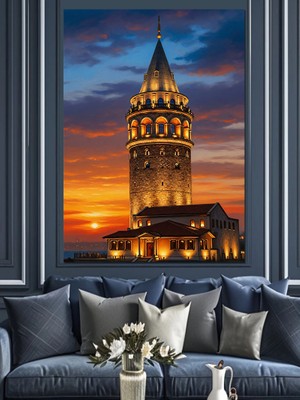 Karizma Tablo Gün Batımı Galata Kulesi Dekoratif Kanvas - Mdf Ahşap Tablo