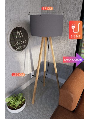 Allians Şık 3 Ayaklı Mega Boy Tripod Lambader Abajur Antrasit Gri Kumaş