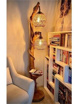 Allians Kahverengi Doğal Ağaç Lambader, Yalıkavak Serisi, Çift Küre, 140CM