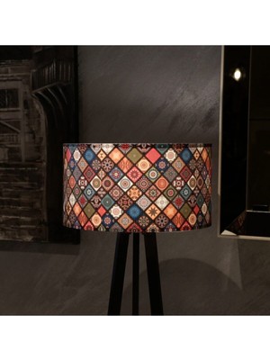 Allians Rustik Desenli Çini Ahşap Üç Ayaklı Güzel Lambader Aydınlatması