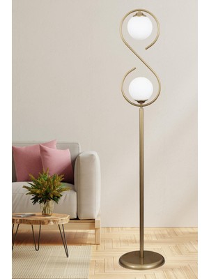 Allians Modern Beyaz Camlı Eskitme Lambader, Oturma ve Yatak Odası Için Şık Aydınlatma