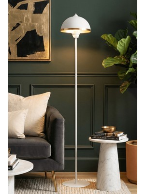 Allians Modern Beyaz Metal Tek Ayaklı Lambader, Oturma ve Yatak Odası Için