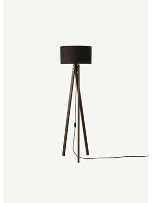 Allians Modern Ahşap Siyah Gold Lambader, Ceviz Detay, 40X40X125 cm