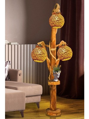 Allians Doğal Ağaç Lambader, Halikarnas Serisi, Demonte, 140 cm