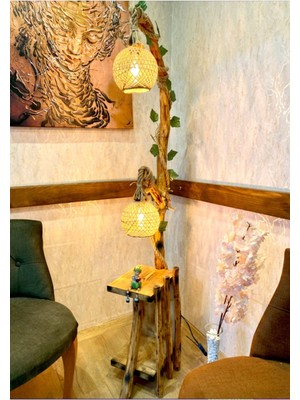 Allians Ağaç Lambader, Iki Lambalı, Safranbolu Serisi, Kitaplık, Köşe Aydınlatma