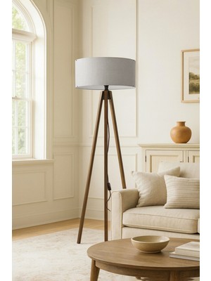 Allians Gri Kumaş Tripod Lambader Modern ve Şık Aydınlatma Parçası