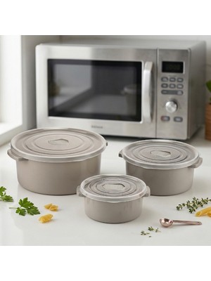 Ttt 3'lü Yuvarlak Mikrodalga Saklama Kabı Seti
