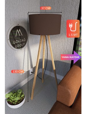 Allians 3 Ayaklı Mega Boy Tripod Lambader Kahverengi Kumaş Abajur
