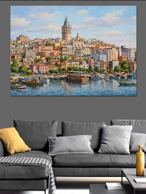 Karizma Tablo Istanbul Galata Kulesi Şehir Manzarası Dekoratif Kanvas - Mdf Ahşap Tablo