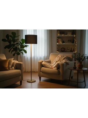 Allians Gold Ayaklı Silindir Şapkalı Şık Lambader, Modern ve Estetik Aydınlatma