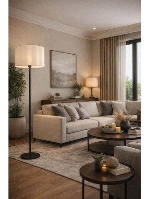 Allians Şık Siyah Ayaklı Silindir Lambader, Evinize Modern Dokunuş