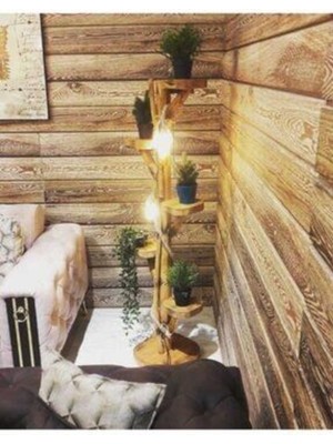 Allians Ağaç Lambader 165-170 cm Hopa Serisi 5 Sehpalı Ahşap Köşe Aydınlatması