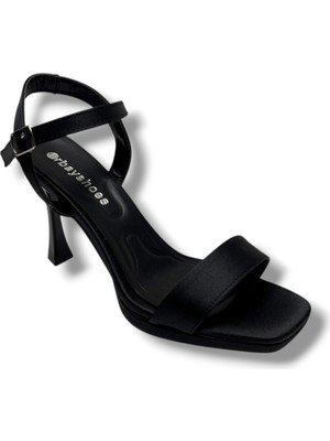 Erbay 600-26 Parlak Saten Tek Bant Orta Topuk Kadın SANDALET(10CM)