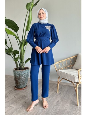 inStyle Yarım Büzgülü Saks Mavisi Ikili Takım