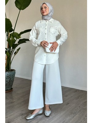 inStyle Taş ve Inci Detay Beyaz Ikili Takım