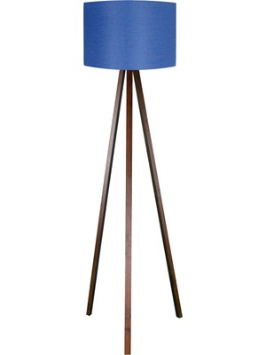 Allians Şık 3 Ayaklı Tripod Lambader, Yuvarlak Kumaş Abajur, Lacivert ve Kahverengi
