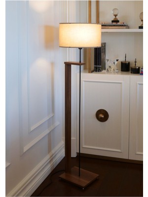 Allians Modern Vizon Kumaş Başlıklı Ahşap Gövdeli Şık Lambader