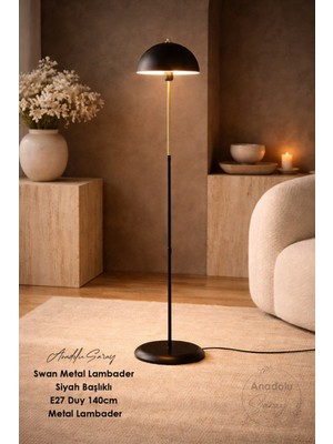 Allians Modern Siyah Kumaş Başlıklı Metal Lambader, 140CM E27 Duyli, Şık ve Zarif Tasarım