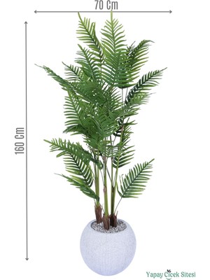 Yapay Çiçek Sitesi 3 Gövdeli Yapay Areka Ağacı 30 Yapraklı 160 cm Bohem Gri Saksıda