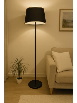 Allians Konik Gold Detaylı Siyah Kumaş Şapkalı Lambader Dekoratif Yatak Odası Salon Için Şık Aydınlatma